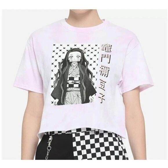 Demon Slayer Tops - Demon Slayer Kimetsu No Yaiba Nezuko Pink Tie Dye Crop T-Shirt Women’s Large